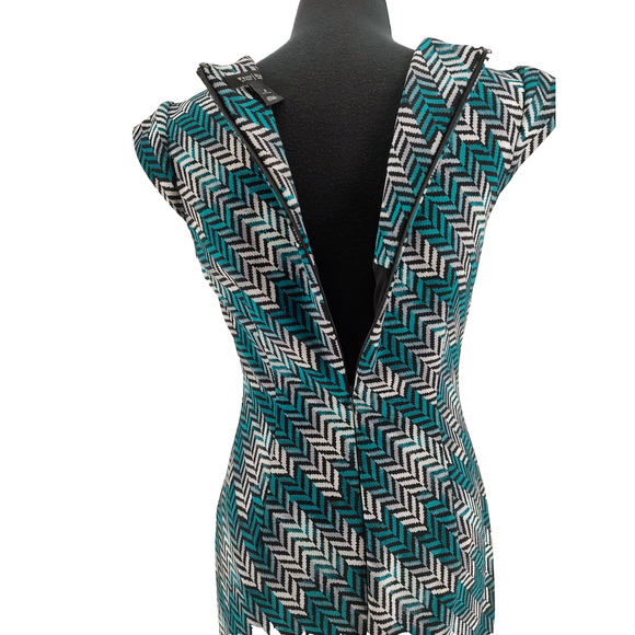White House Black Market Turquoise Herringbone Sheath Dress SZ. 8 Back Zip Lined - Picture 7 of 14
